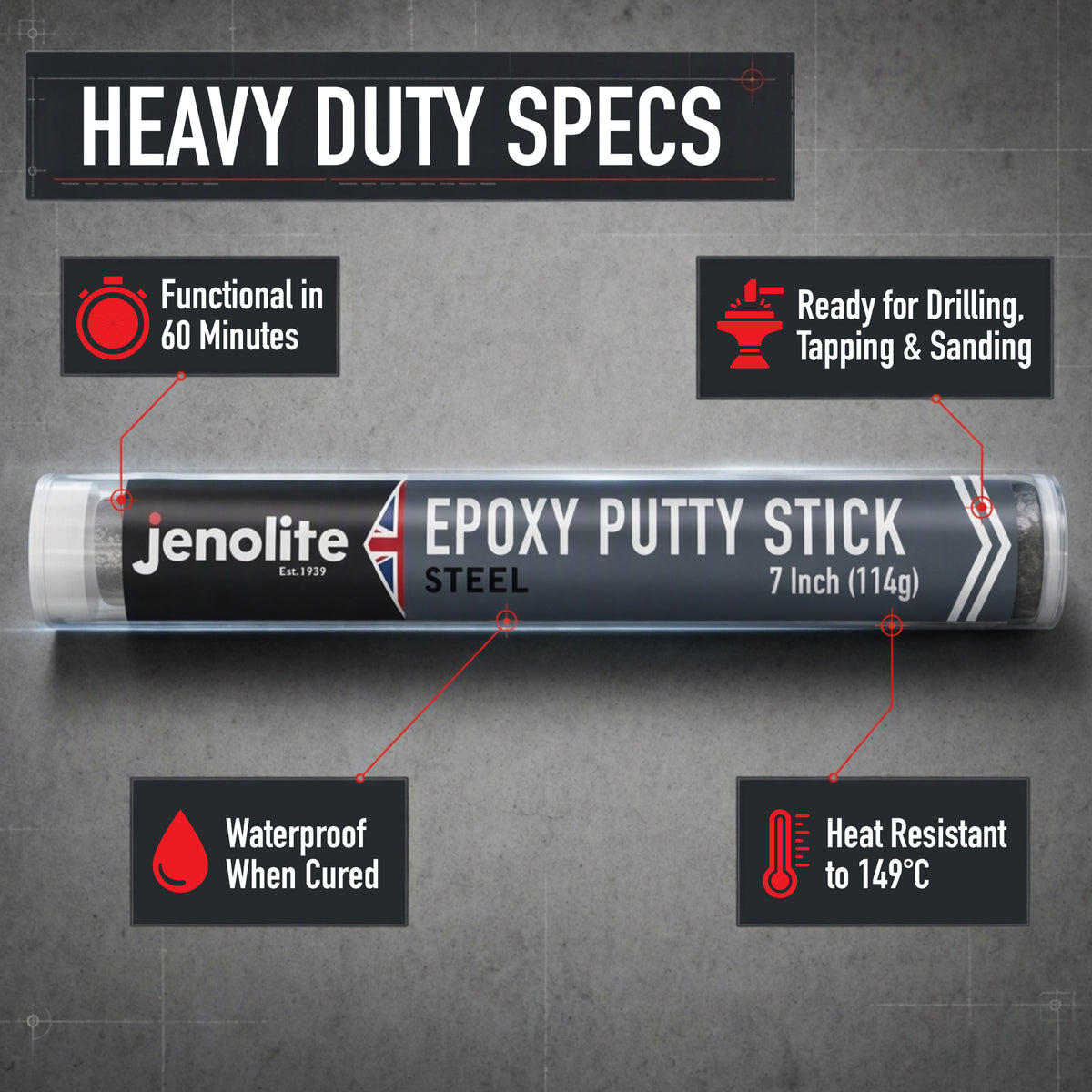 Epoxy Putty Repair Sticks | 7 Inch (112g) Tube | Plastic, Steel, Underwater, Copper, Aluminium, Titanium