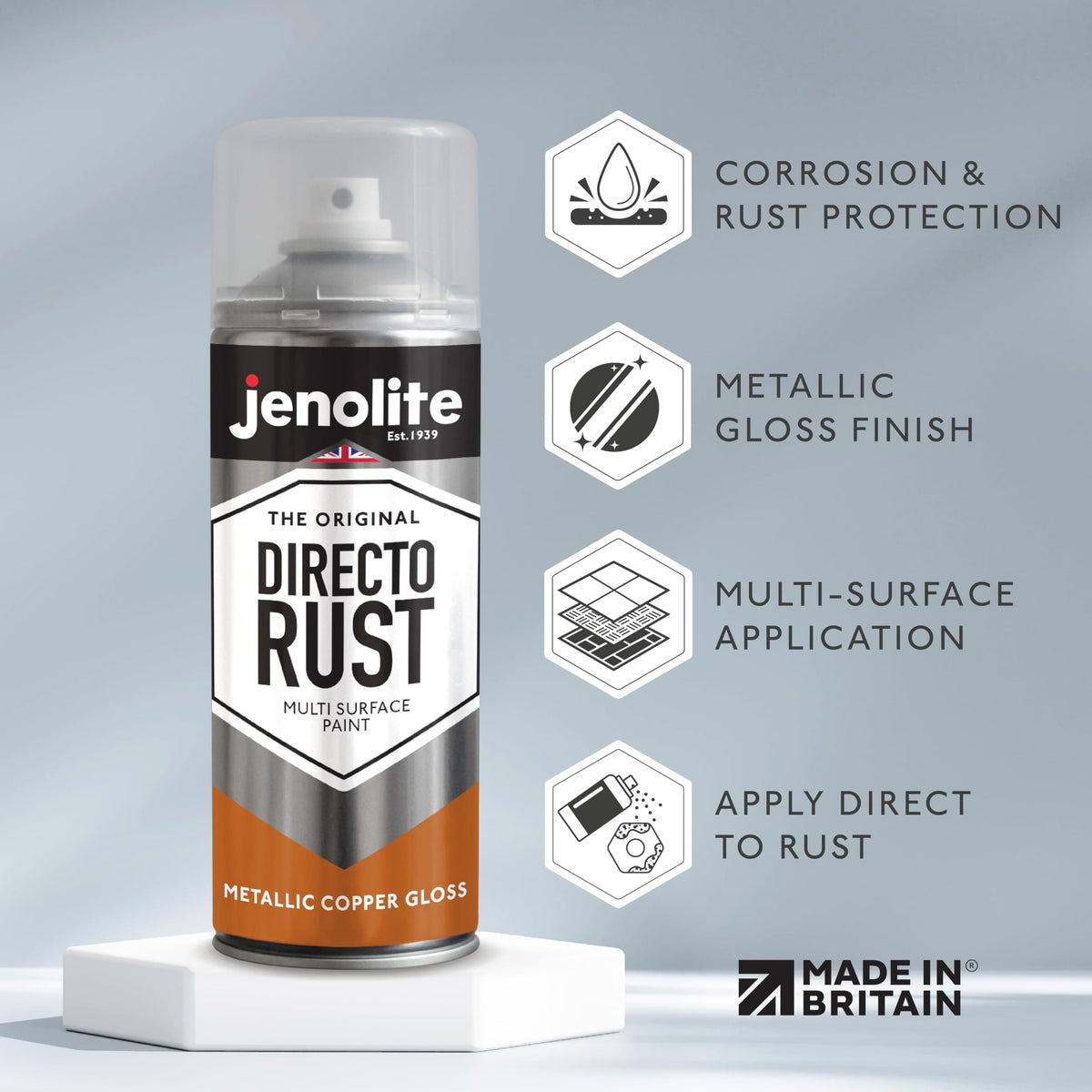 DIRECTORUST Spray Paint | Metallic Gloss | Copper | 12 x 400ml | Multi Surface