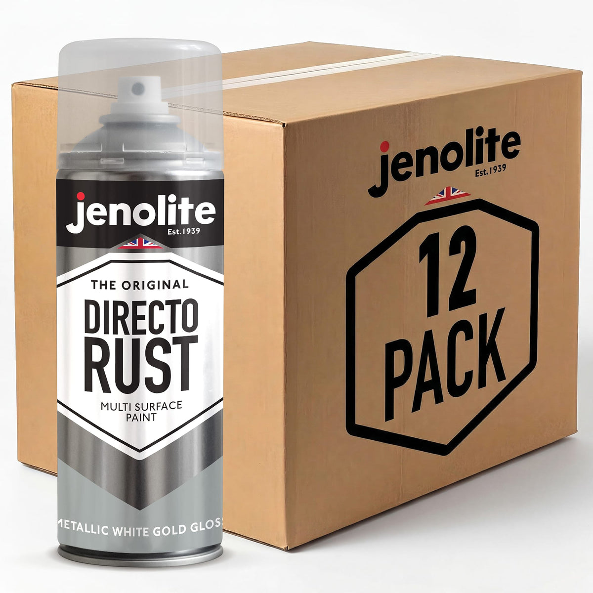 DIRECTORUST Spray Paint | METALLIC GLOSS | White Gold | 12 x 400ml |
