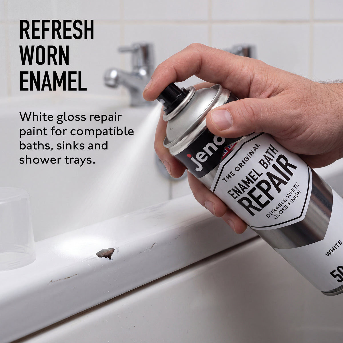 Enamel Bath Repair Spray Paint 500ml - White Gloss Finish - Baths, Sinks & Shower Trays
