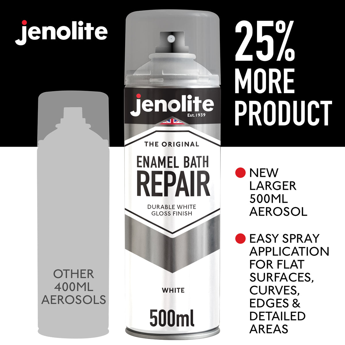 Enamel Bath Repair Spray Paint 500ml - White Gloss Finish - Baths, Sinks & Shower Trays