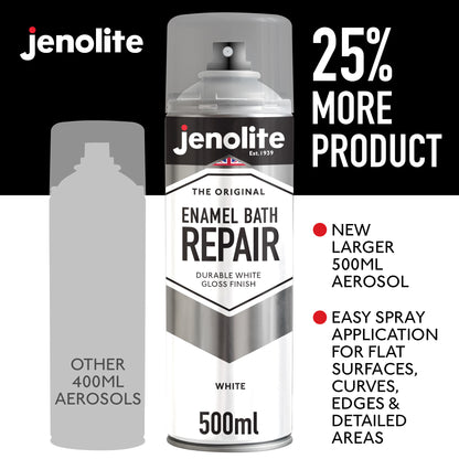 Enamel Bath Repair Spray Paint 500ml - White Gloss Finish - Baths, Sinks & Shower Trays