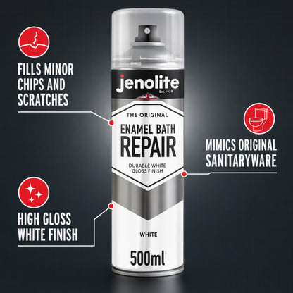 Enamel Bath Repair Spray Paint 500ml - White Gloss Finish - Baths, Sinks & Shower Trays