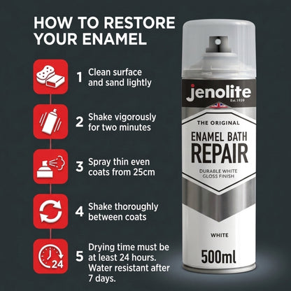 Enamel Bath Repair Spray Paint 500ml - White Gloss Finish - Baths, Sinks & Shower Trays